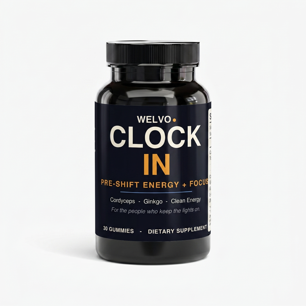 WELVO CLOCK IN — Cordyceps Energy Gummies (Pre-Shift Energy + Focus)